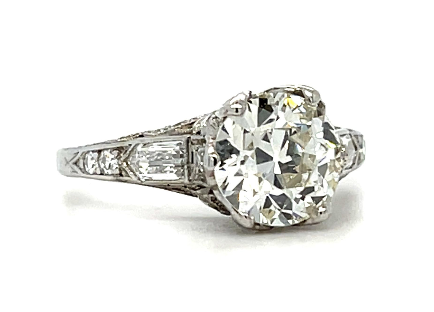 Art Deco 1.63ct K VS2 Euro Dia .30ct Platinum Ring (Antique 1920s) 6.50 Size