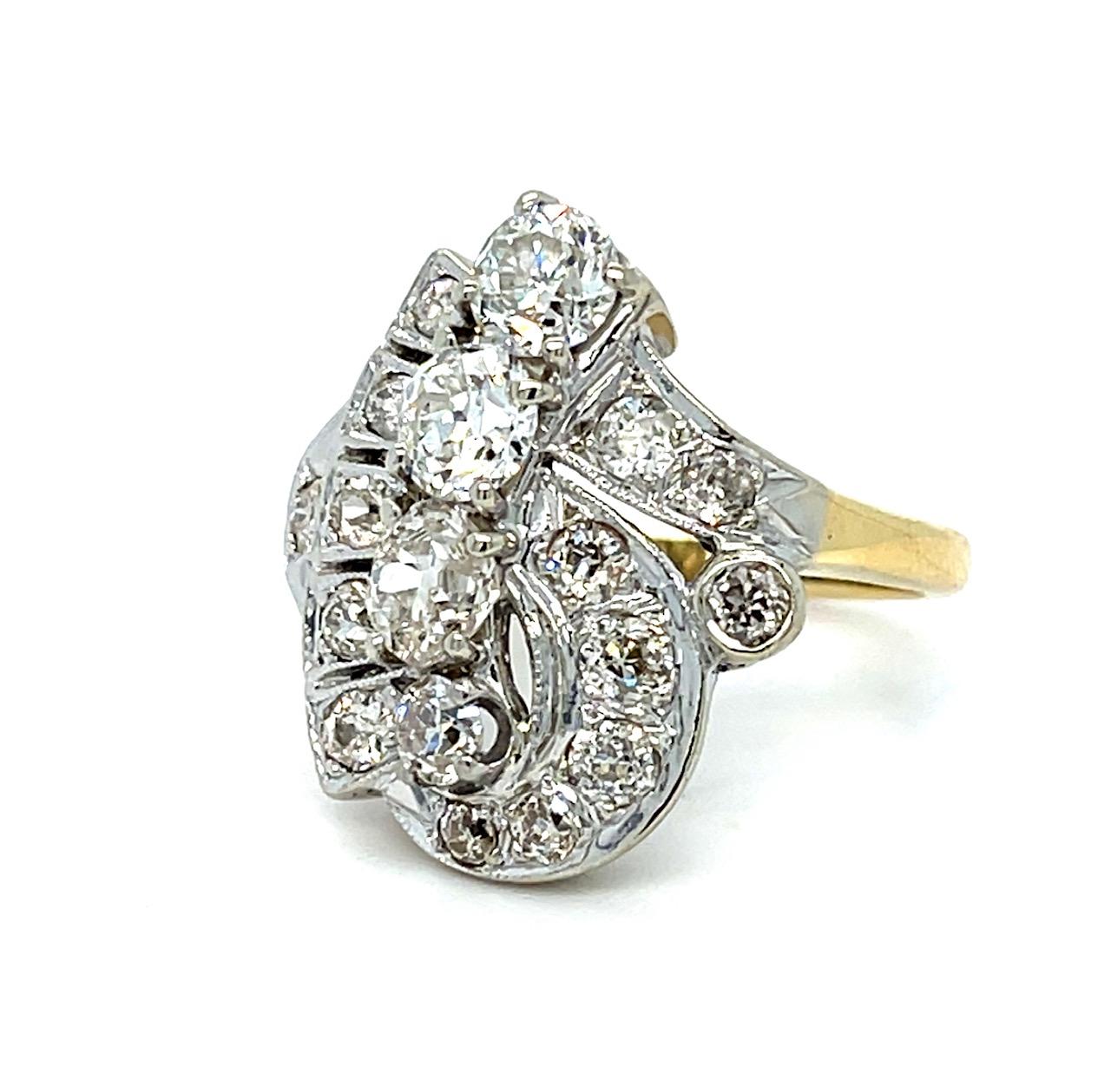 Art Deco .40ct Center Diamond 1.90ct SD 14K 2 Tone Ring (Vintage 1930s) 6.40g 6.