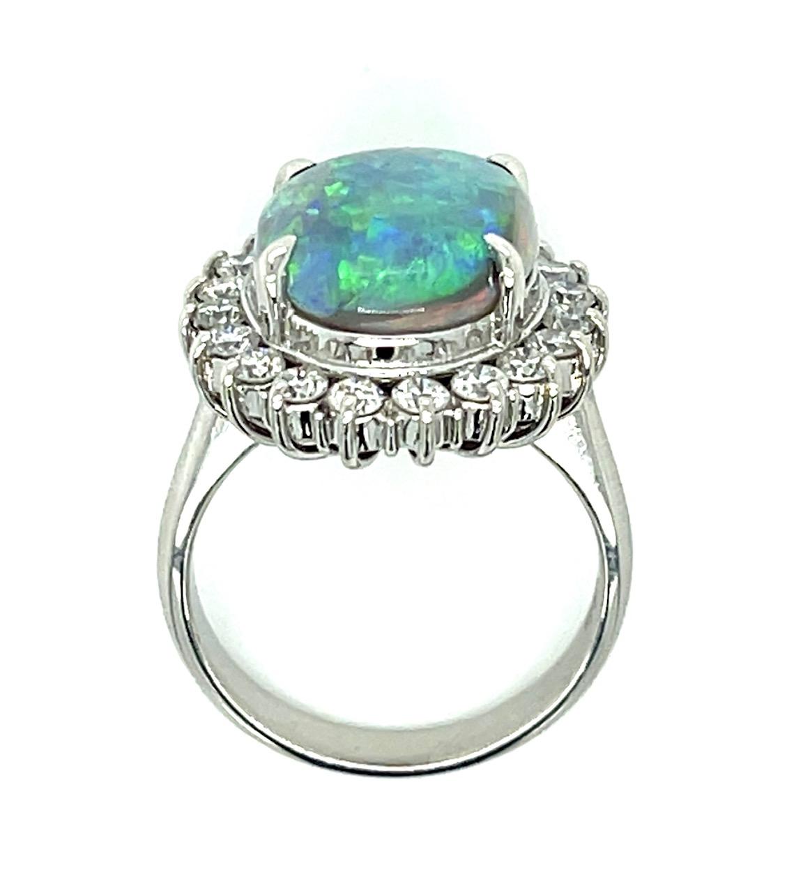 4.27ct Australian Fire Opal .81ct Diamond Platinum 9.40g 5.50 Size