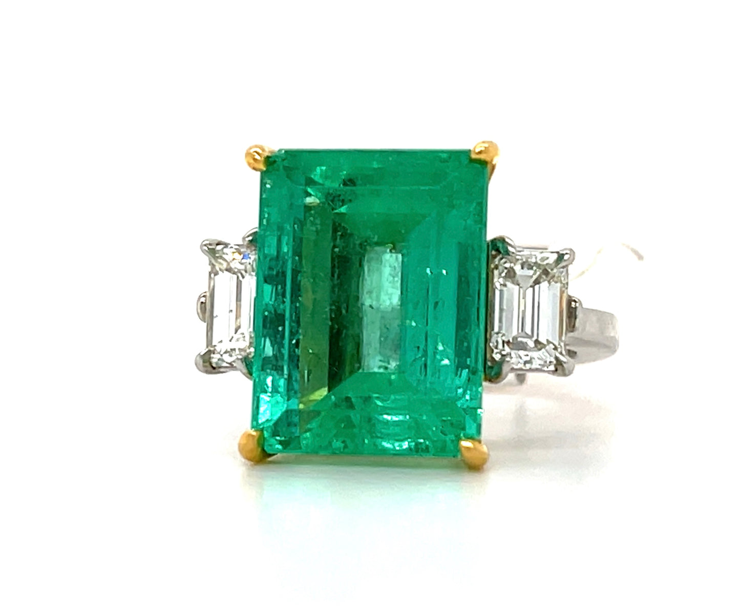12.43ct Emerald Ring Platinum+18KY 1.26ct Diamonds Signed "Aletto"