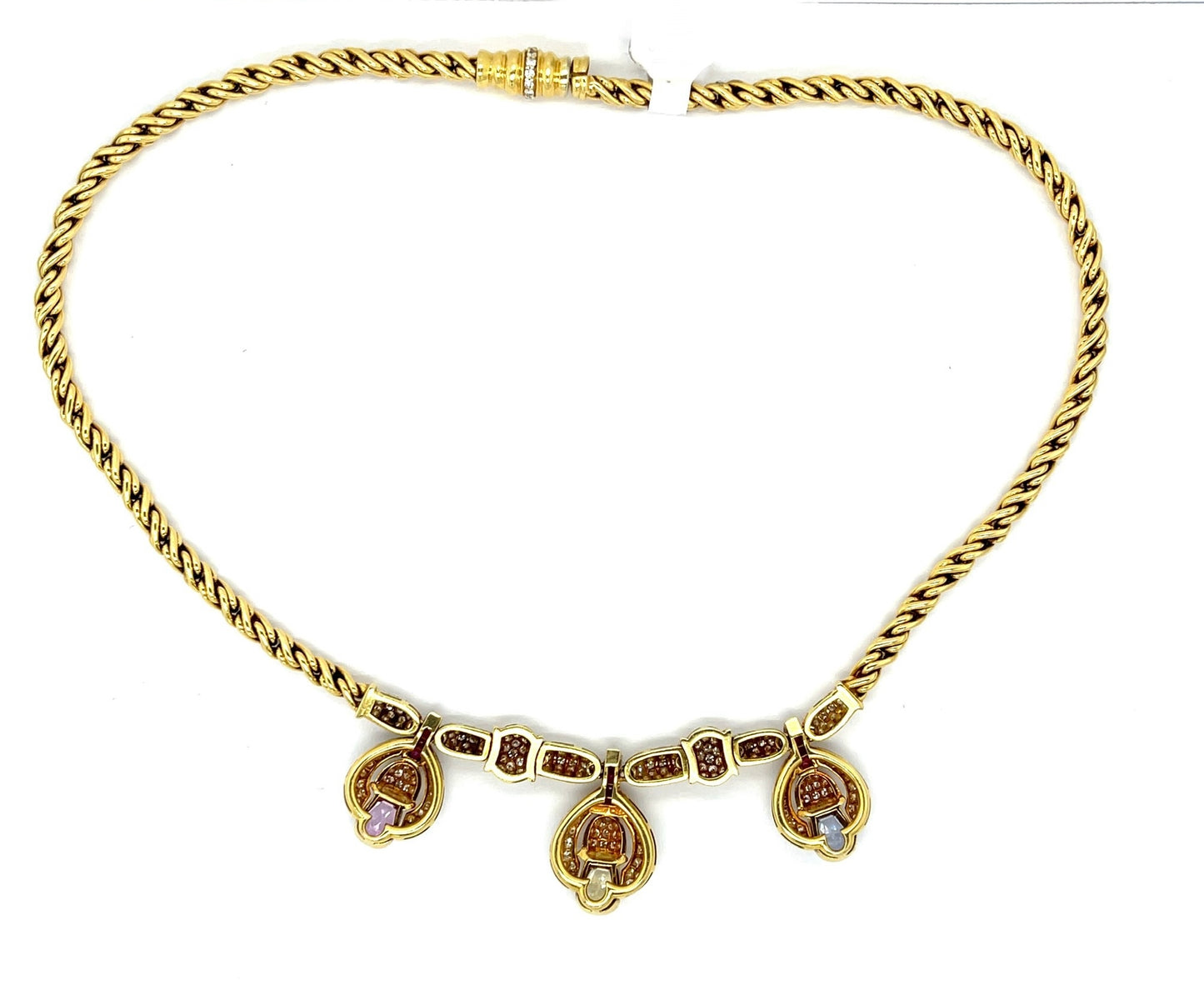 4.74ct Diamond, .60ct Ruby and 4ct Sapphire 18KY Necklace