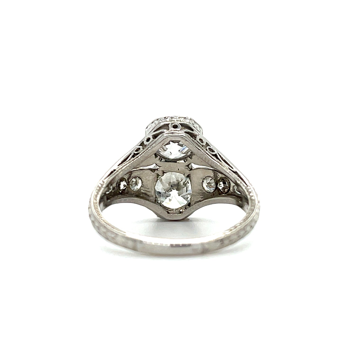 Art Deco 1.40ct Old European Cut Diamonds Platinum Antique Two Stone Ring (Circa 1920s)
