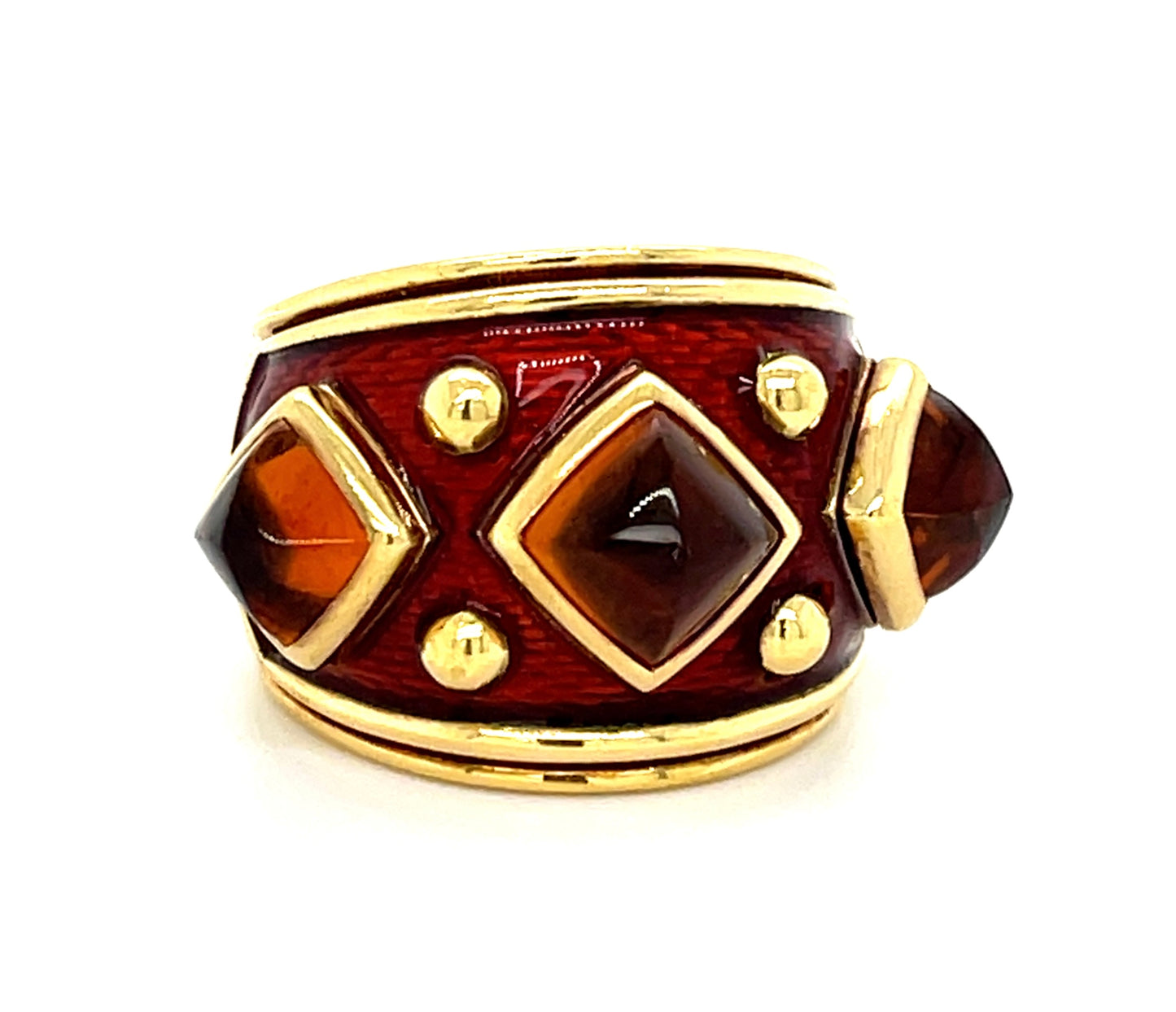 Cabochon Citrine and Enamel 18KY Estate Ring Signed "Amir Shaker" "(ch)"