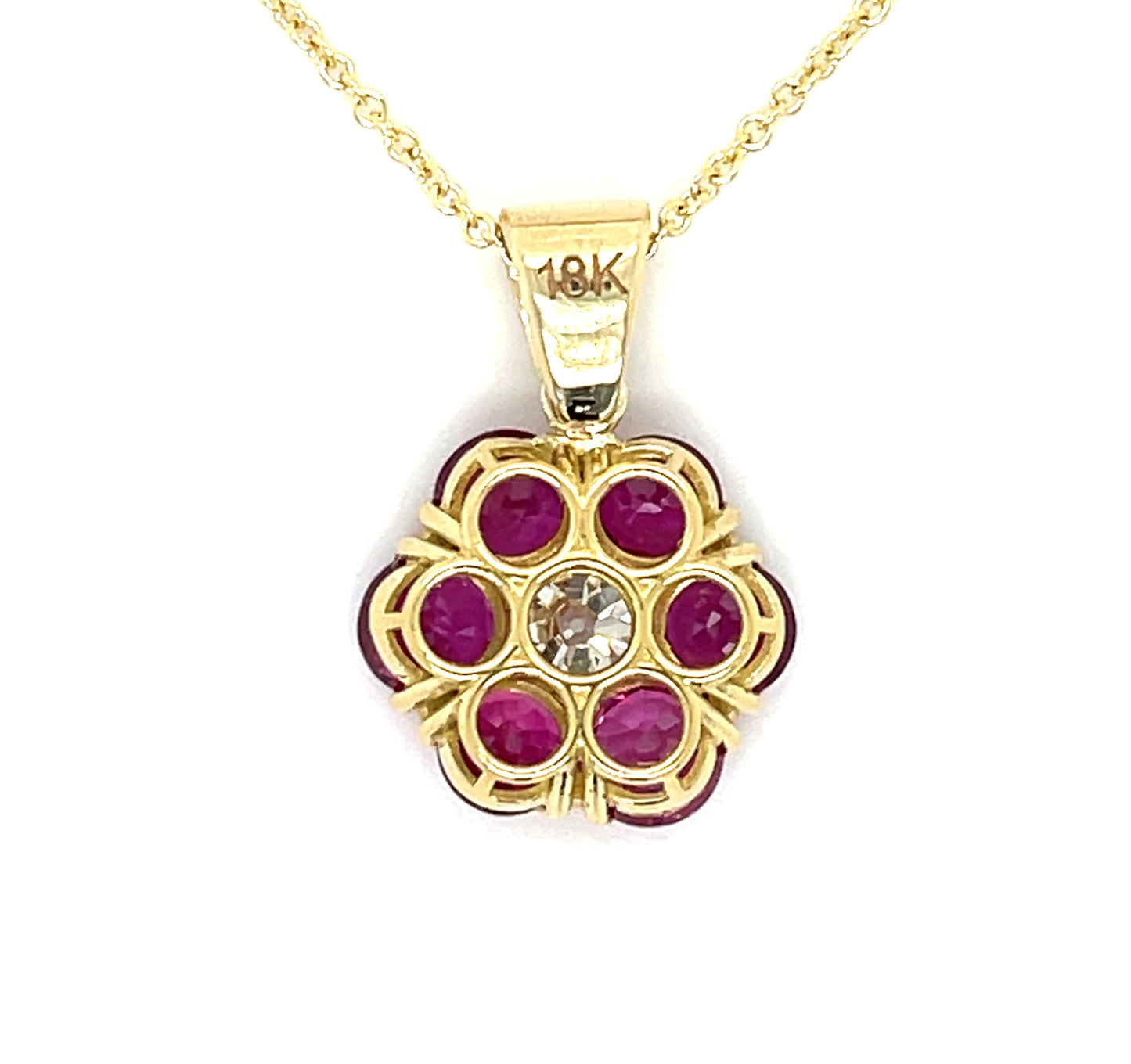 .58ct Old European Cut Center Diamond GIA I VS2 18KY Pendant 3.70ct Rubies