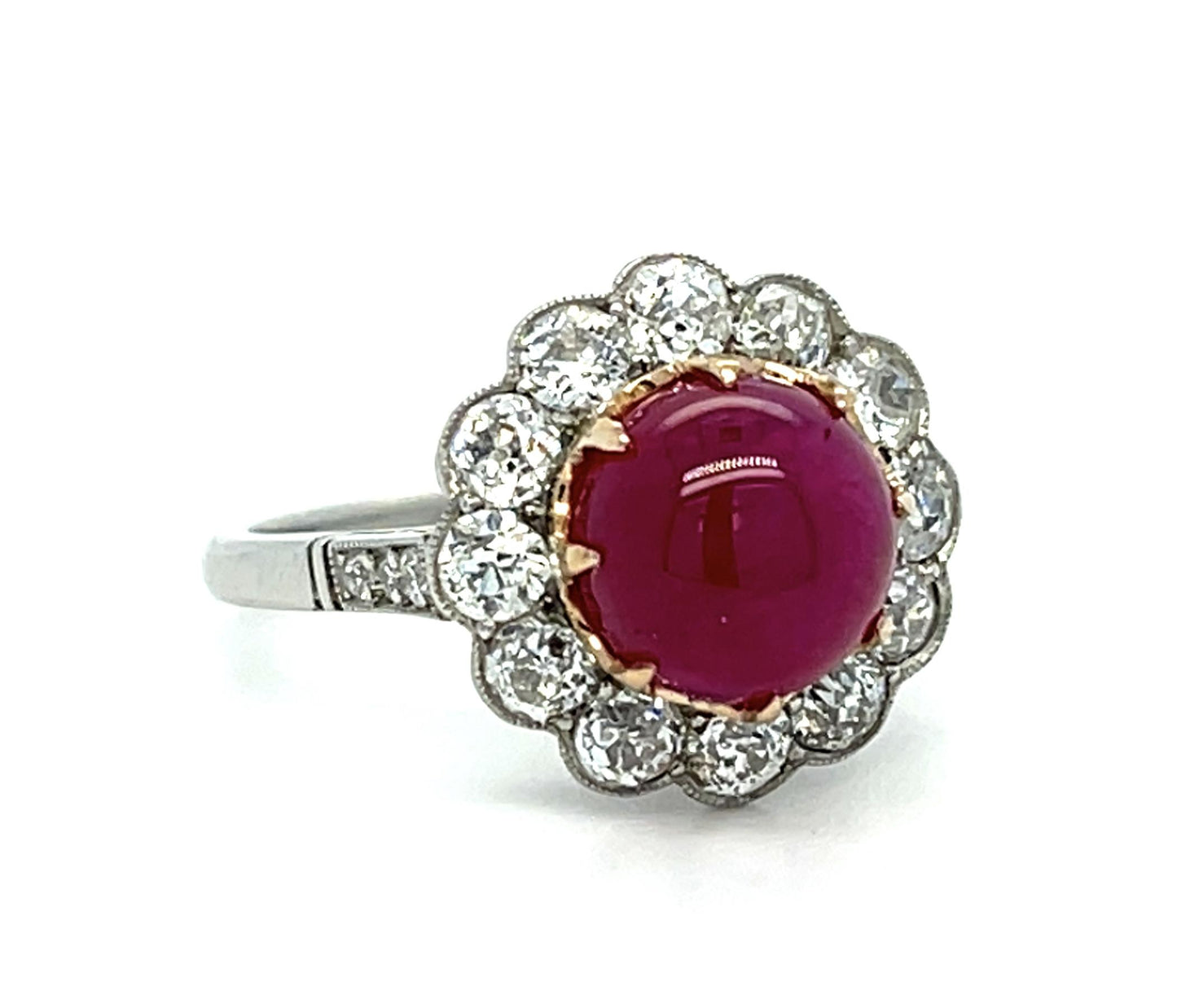 3.79ct Cabochon Ruby 1.57ct Diamond Platinum Handmade Ring 5.57g 7.25 Size