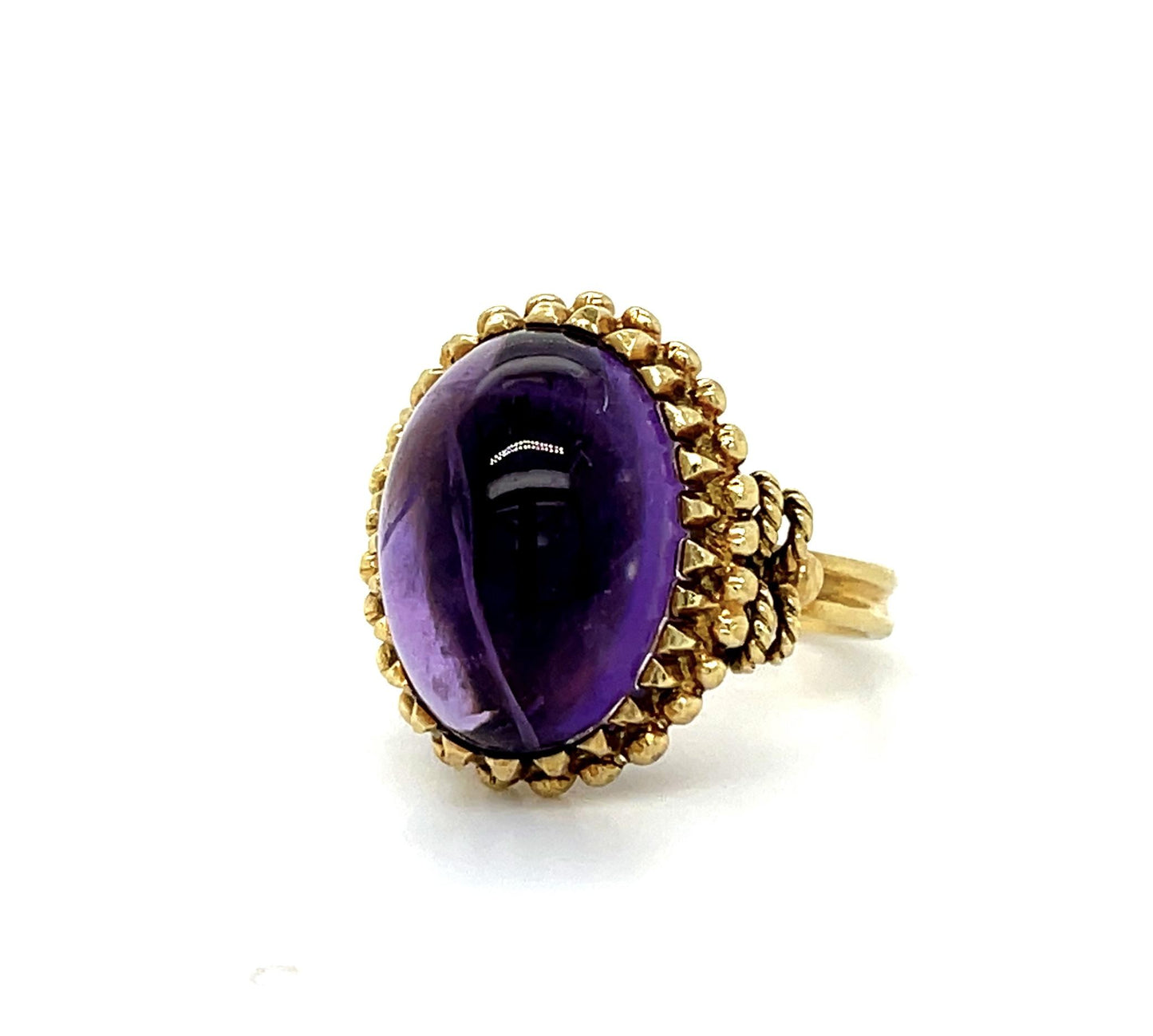 10ct Cabochon Amethyst 18KY Vintage Ring (c 1950s) 5 Size 8.60g