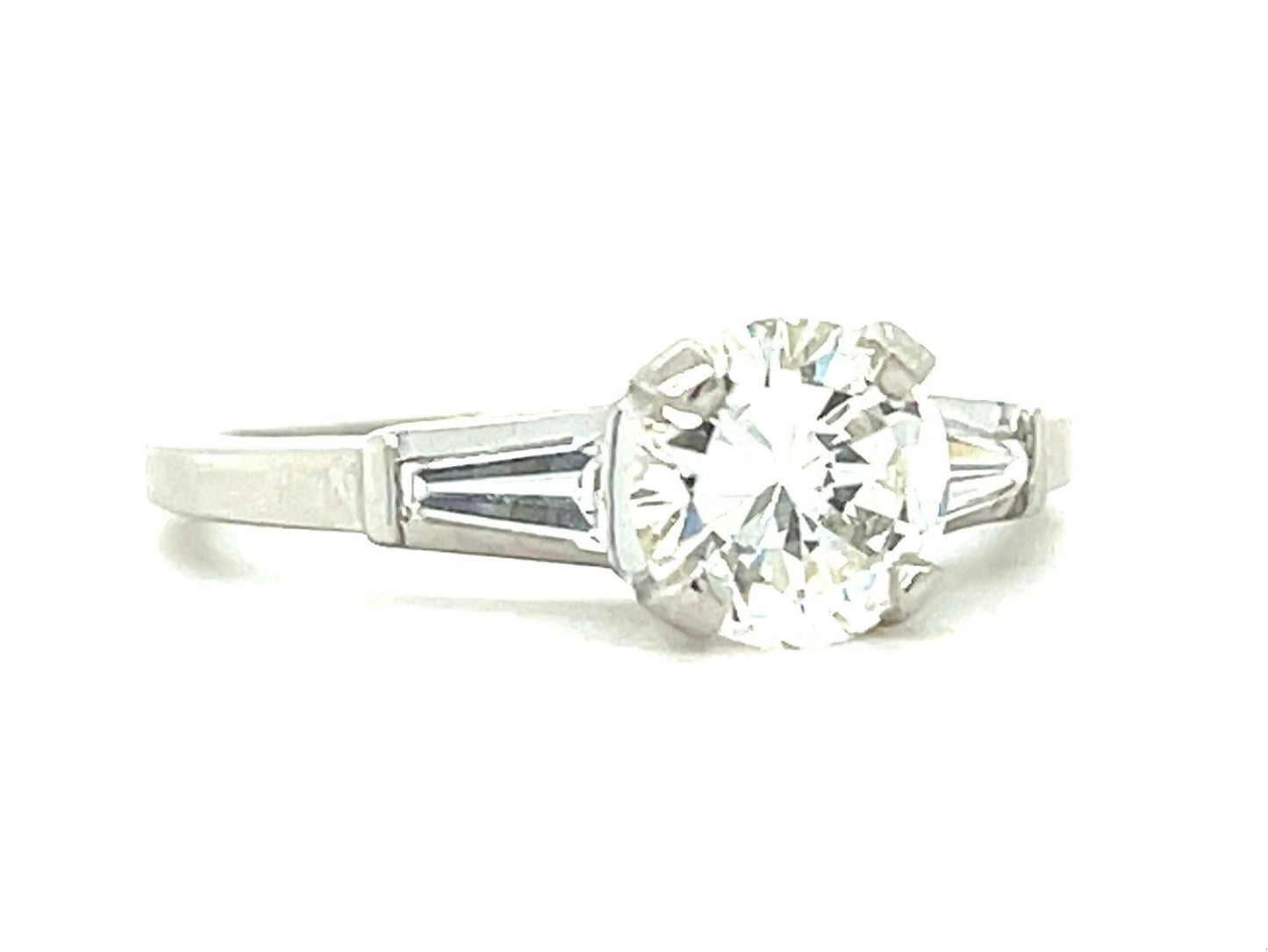 1.01ct GIA J SI1 Diamond .20ct Tapered Baguette Diamonds Platinum Estate Ring