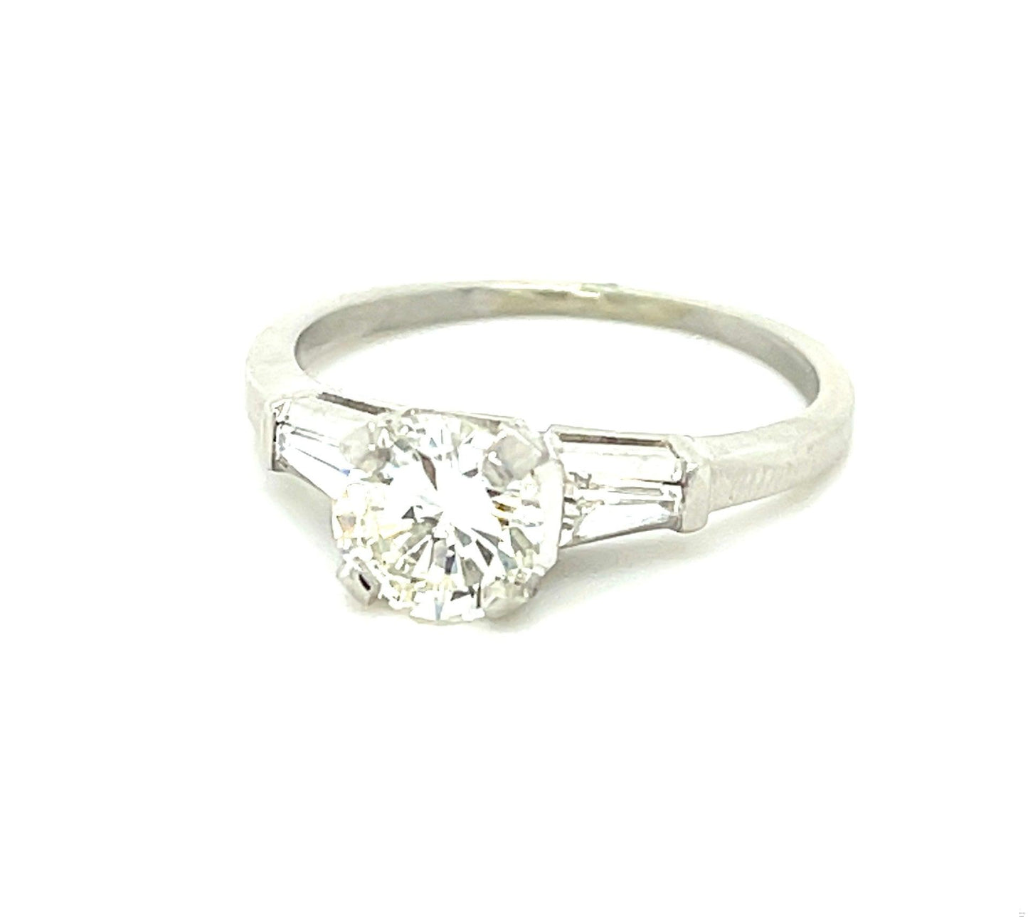 1.01ct GIA J SI1 Diamond .20ct Tapered Baguette Diamonds Platinum Estate Ring