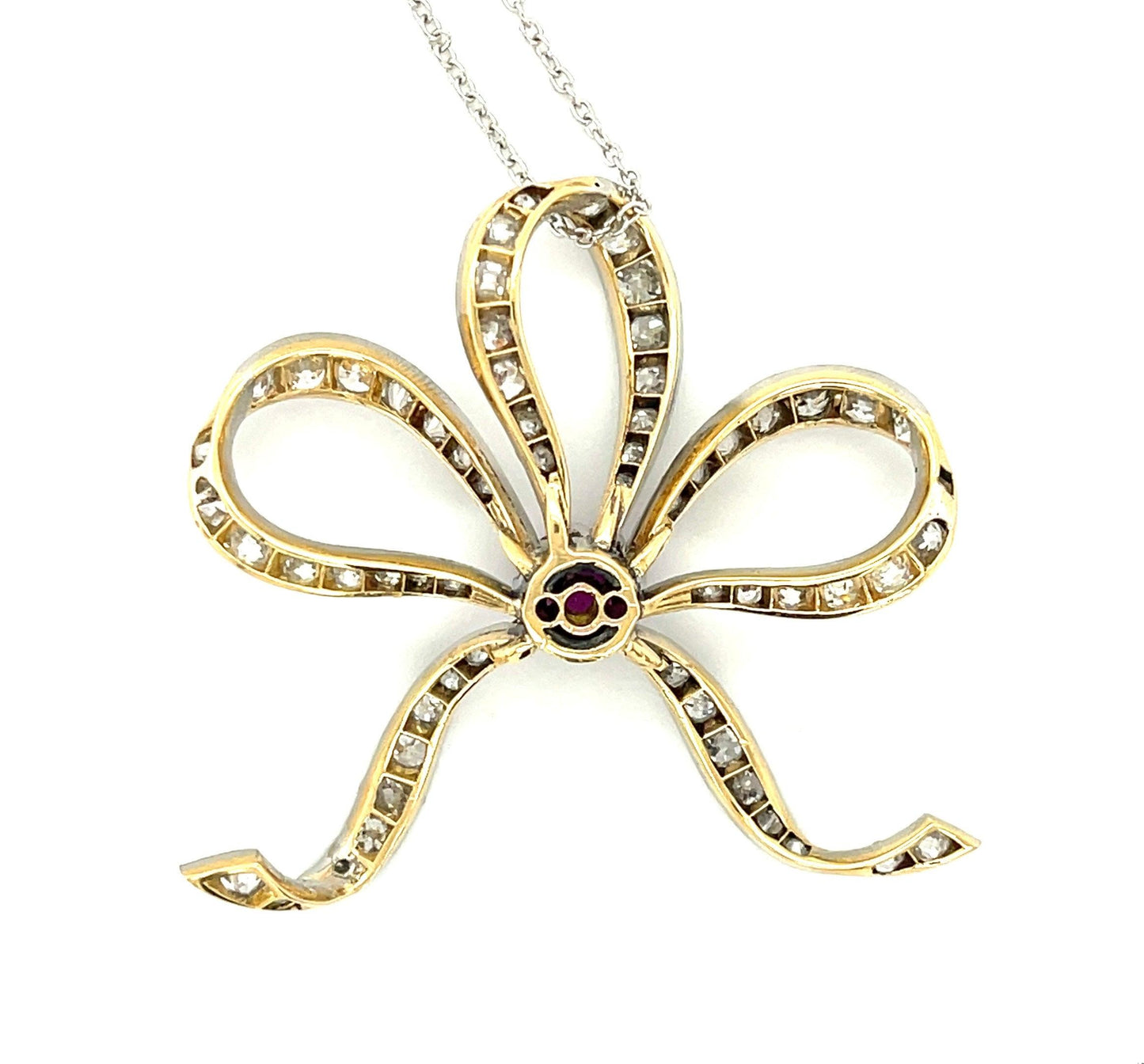 Edwardian 1.40ct Pink Sapphire 4ct (73 Diamonds) Platinum over 18KY Pendant