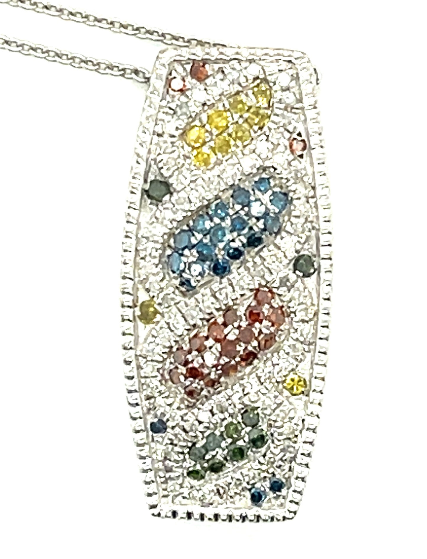 Silver+14K Fancy Multi Color Diamond Pendant Irradiated 0.85ct(dia)