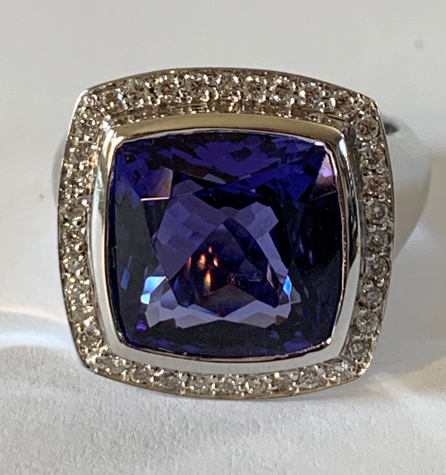 18KW Tanzanite & Diamond Ring 8.58ct(tz) 0.36ct twt(dia) ESTATE J.f. Size 6