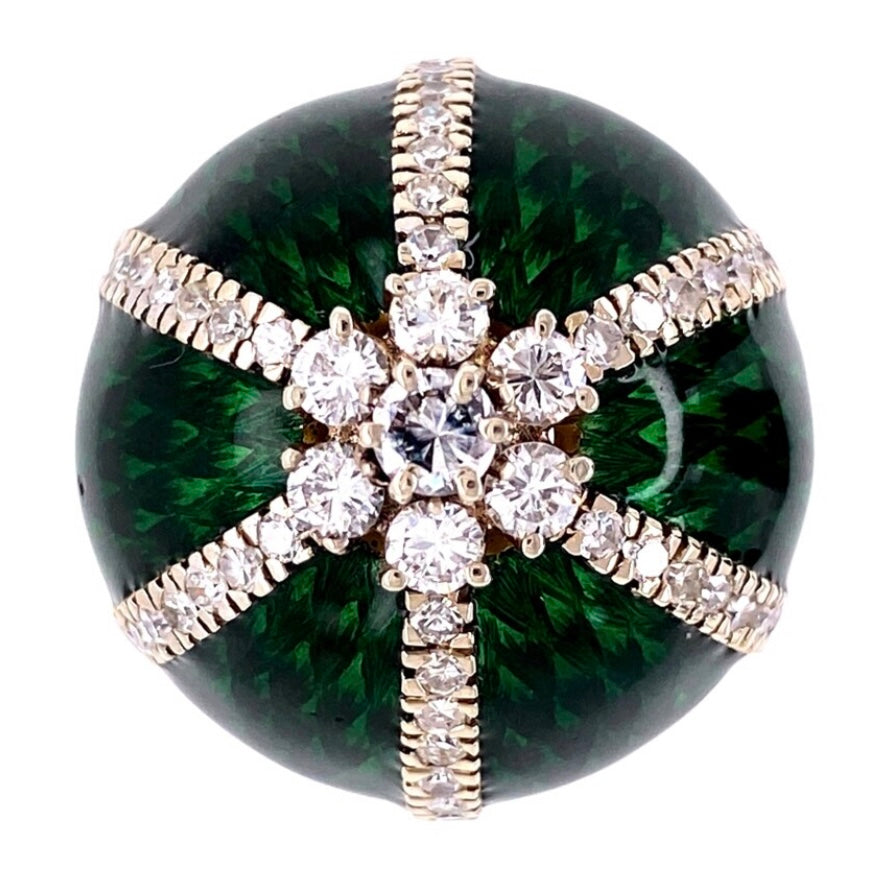 18KY & enamel Diamond Ring Italian 16gr 1.20ct(dia) Circa 1960