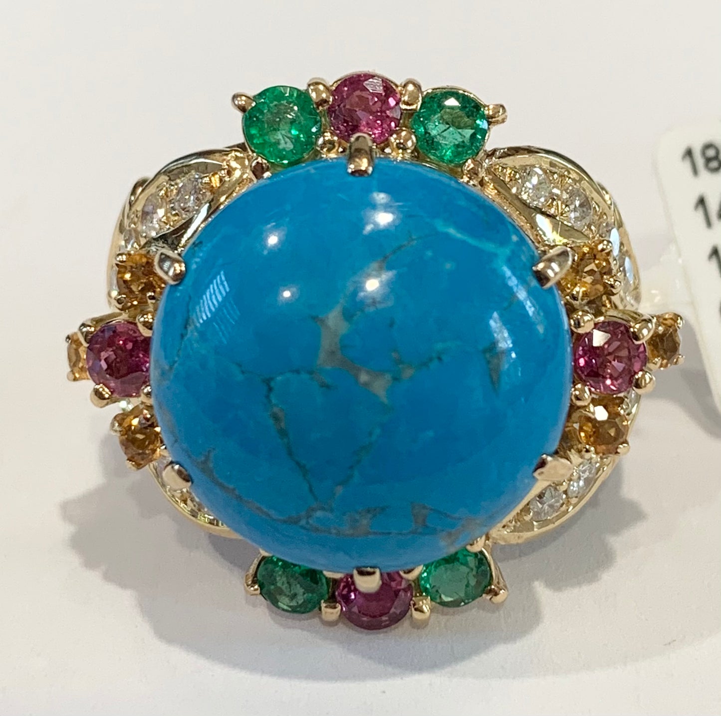 18KY Turquoise & Dia Ring 14.2gr 0.41ct twt(dia) 1.18ct(gems)