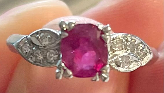 PL Ruby & Diamond Ring 1.28ct(rby) 0.16ct twt(dia) Circa 1940s ESTATE Size 7