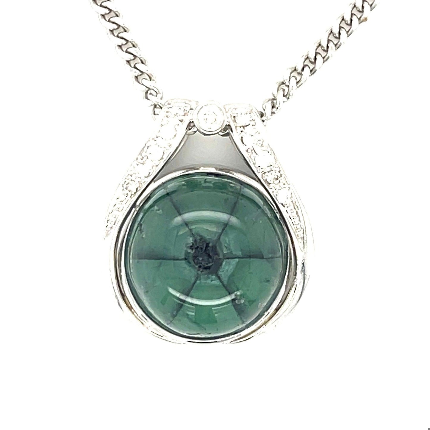 11.08ct Rare Trapiche Colombian Emerald .15ct Diamond Platinum+18KW Pendant 16