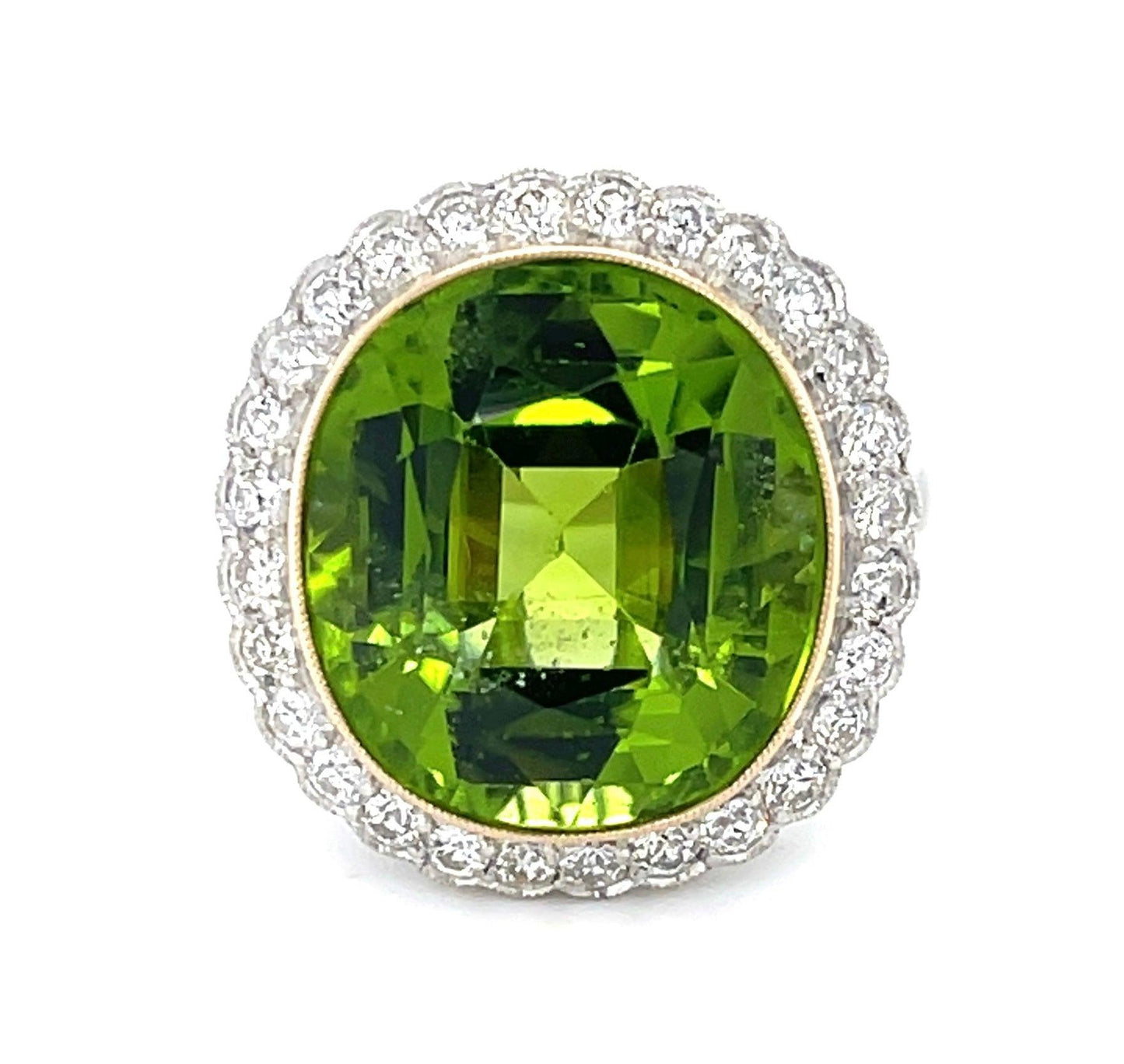 11.20ct Peridot .92ct Dia PT18KY Handmade Ring
