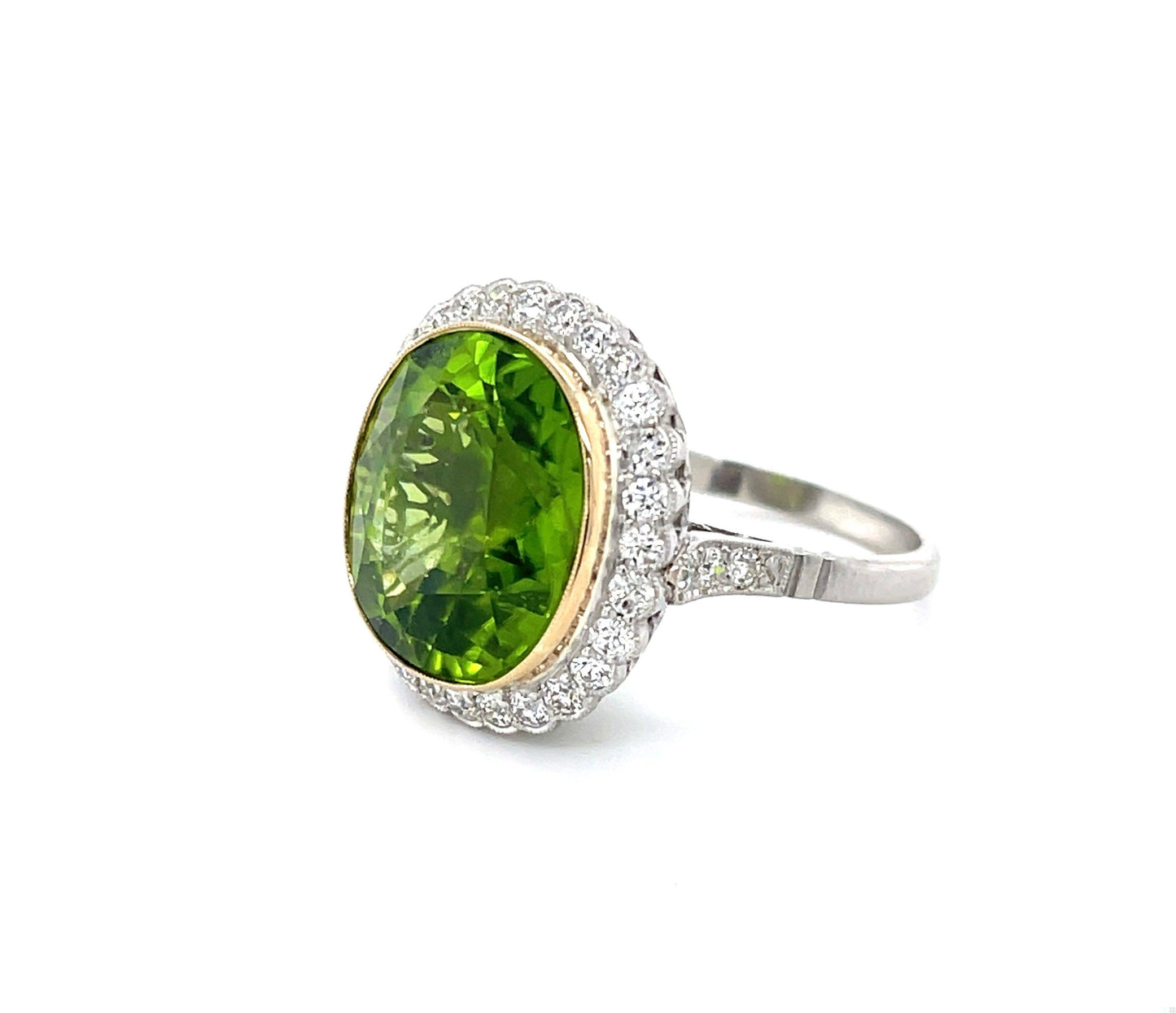 11.20ct Peridot .92ct Dia PT18KY Handmade Ring