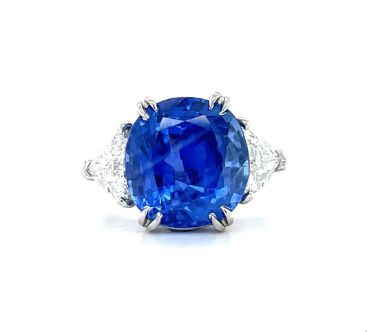 11.23ct GIA No Heat Ceylon Sapphire 1.50ct Diamond Platinum Size 6.50 | 9.20gr