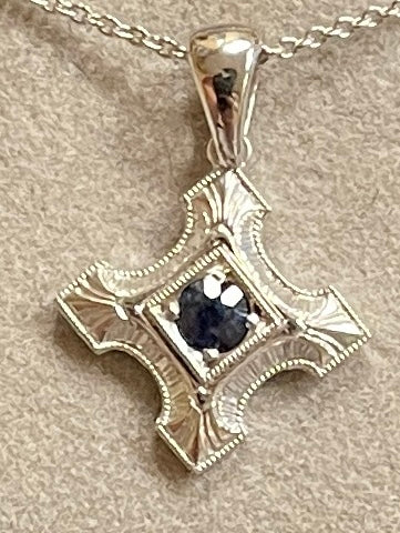 Art Deco PLAT14K Sapphire Pendant 0.13ct(sap) (Antique 1920s) ESTATE Length 16