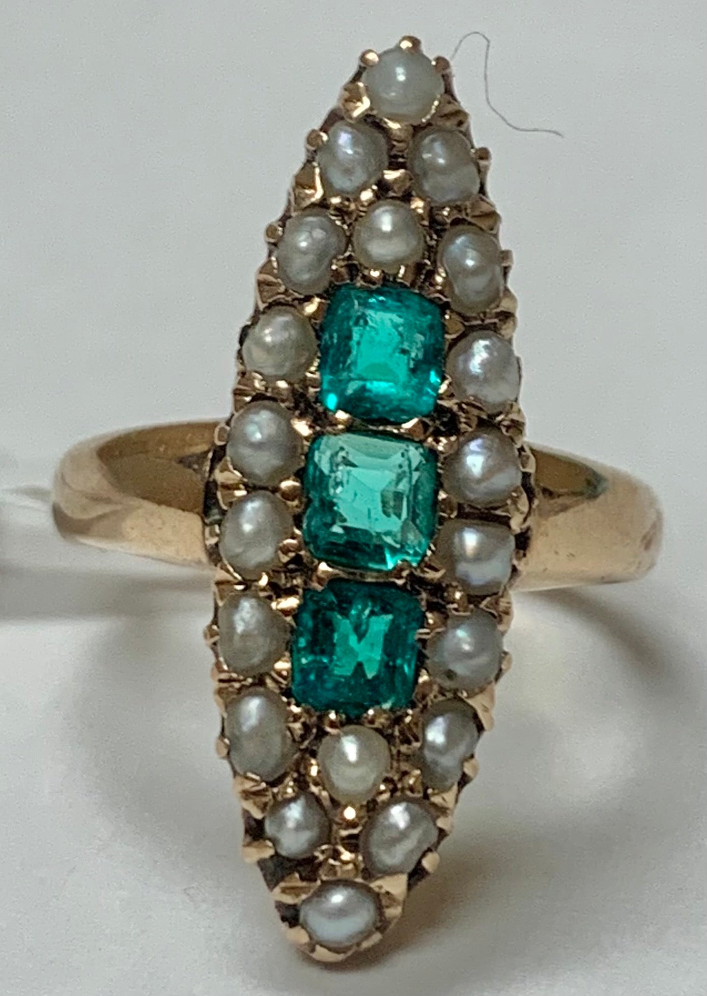 14KY Emerald & Pearl Victorian Ring 0.75ct(em) Circa 1880s ESTATE Size 5