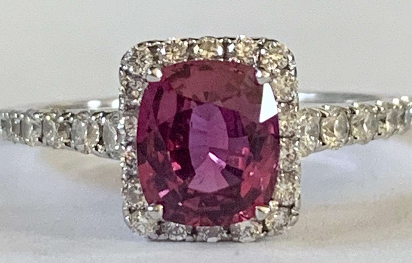 1.35ct Ruby & 0.55ctw Diamond 18KY White Gold Estate Ring Size 7