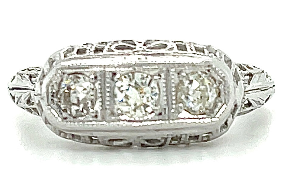 Art Deco .38ct Old European Diamond 14KW Ring (Antique 1920s) 7 Size 1.93g