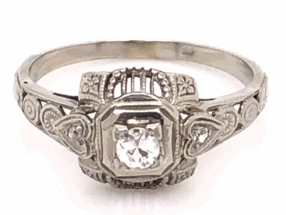 18KW Diamond Art Deco Ring 0.13ct(dia) Circa 1930s ESTATE Size 6.50