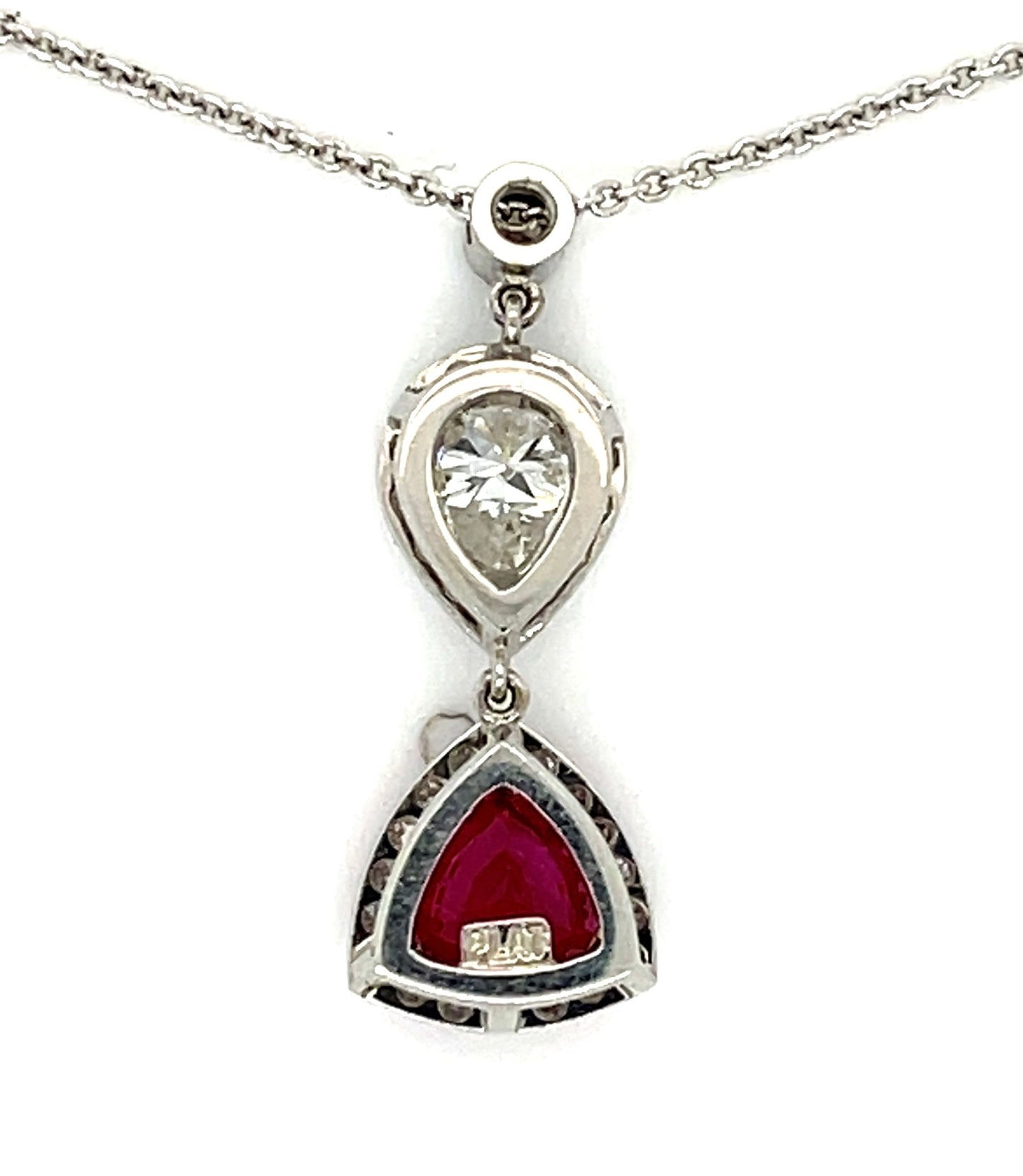 1.57ct Ruby Triangle Cut .50ct Diamond Pear Shape Platinum Pendant .40ct SD