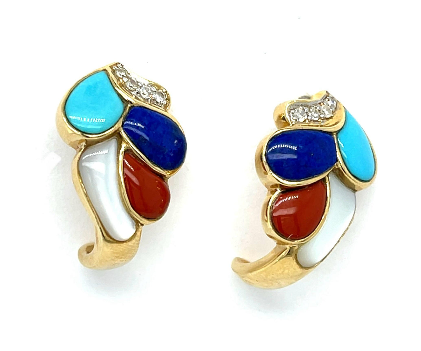 14KY Diamond Multicolor Earrings 0.10ct(dia) ESTATE Designer STS 6.90g