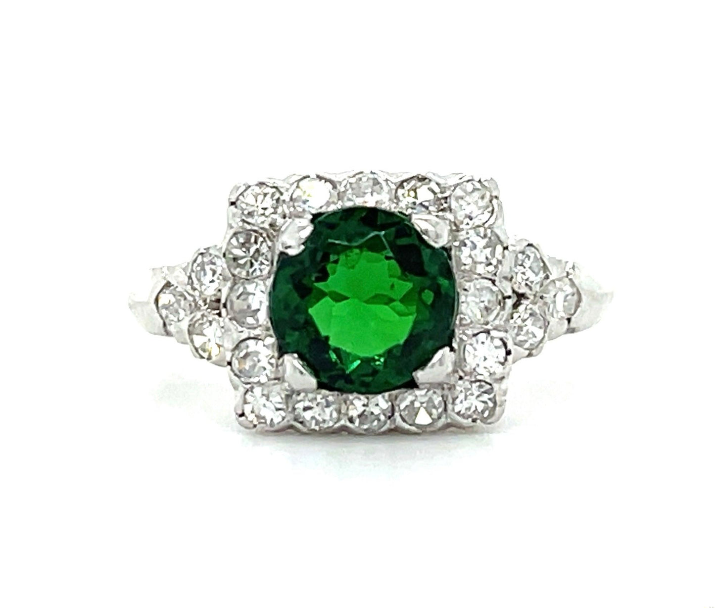 1.30ct Tsavorite Garnet .55ct Diamonds Platinum Vintage Ring (Circa 1940s)