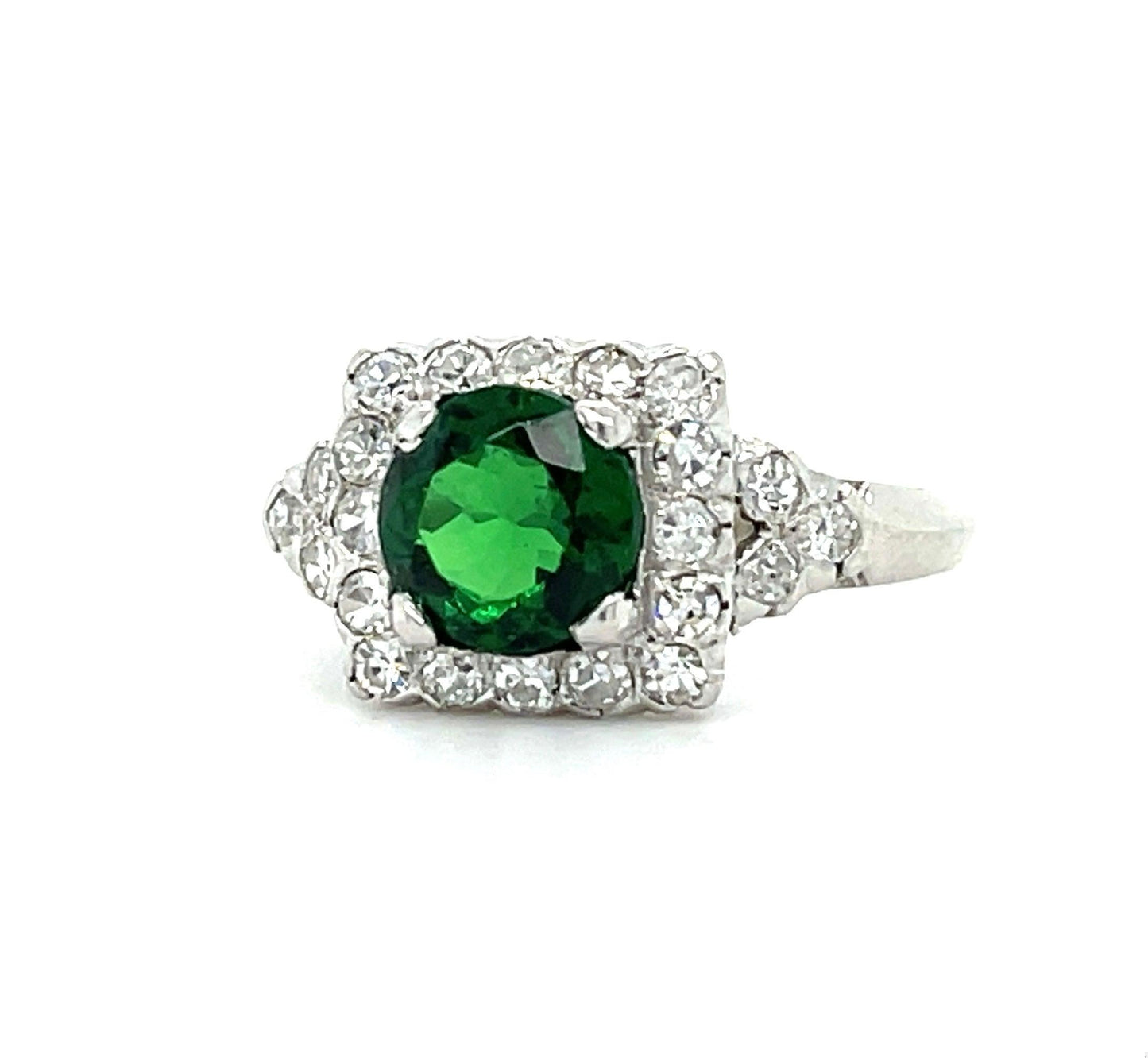 1.30ct Tsavorite Garnet .55ct Diamonds Platinum Vintage Ring (Circa 1940s)