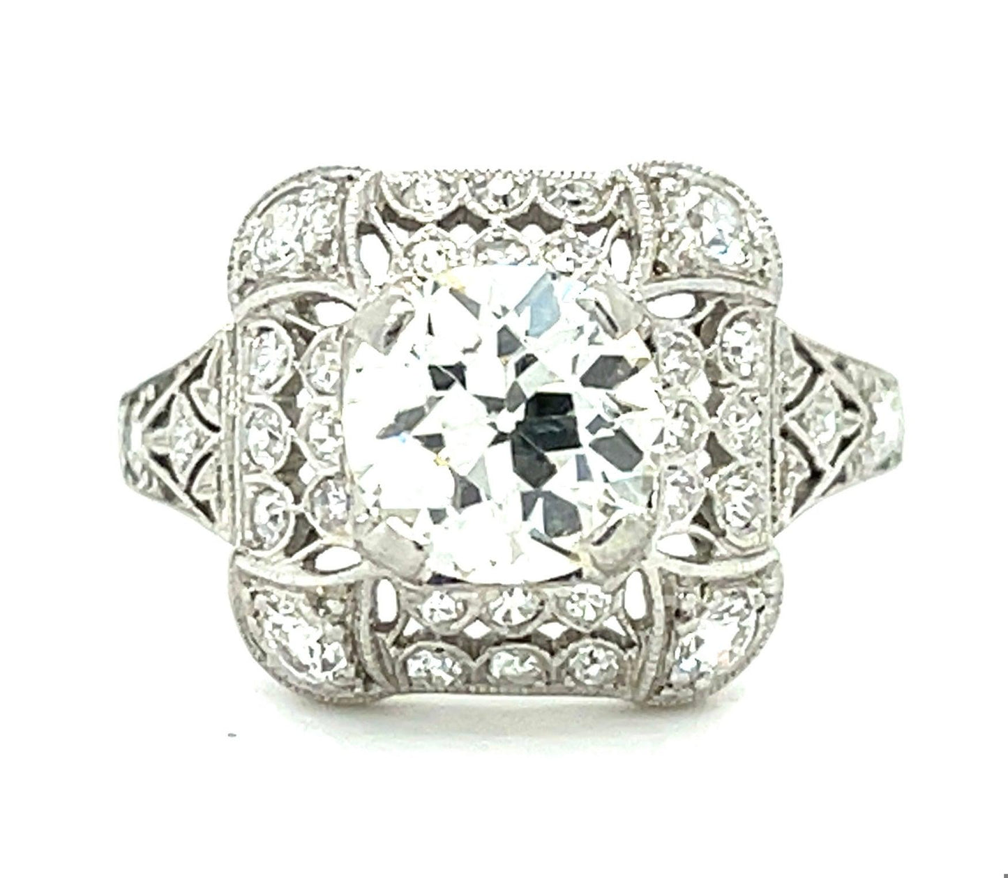 1.31ct EGL H VS2 Old European Cut Dia .45ct Side Diamonds PT Antique Ring 1920s