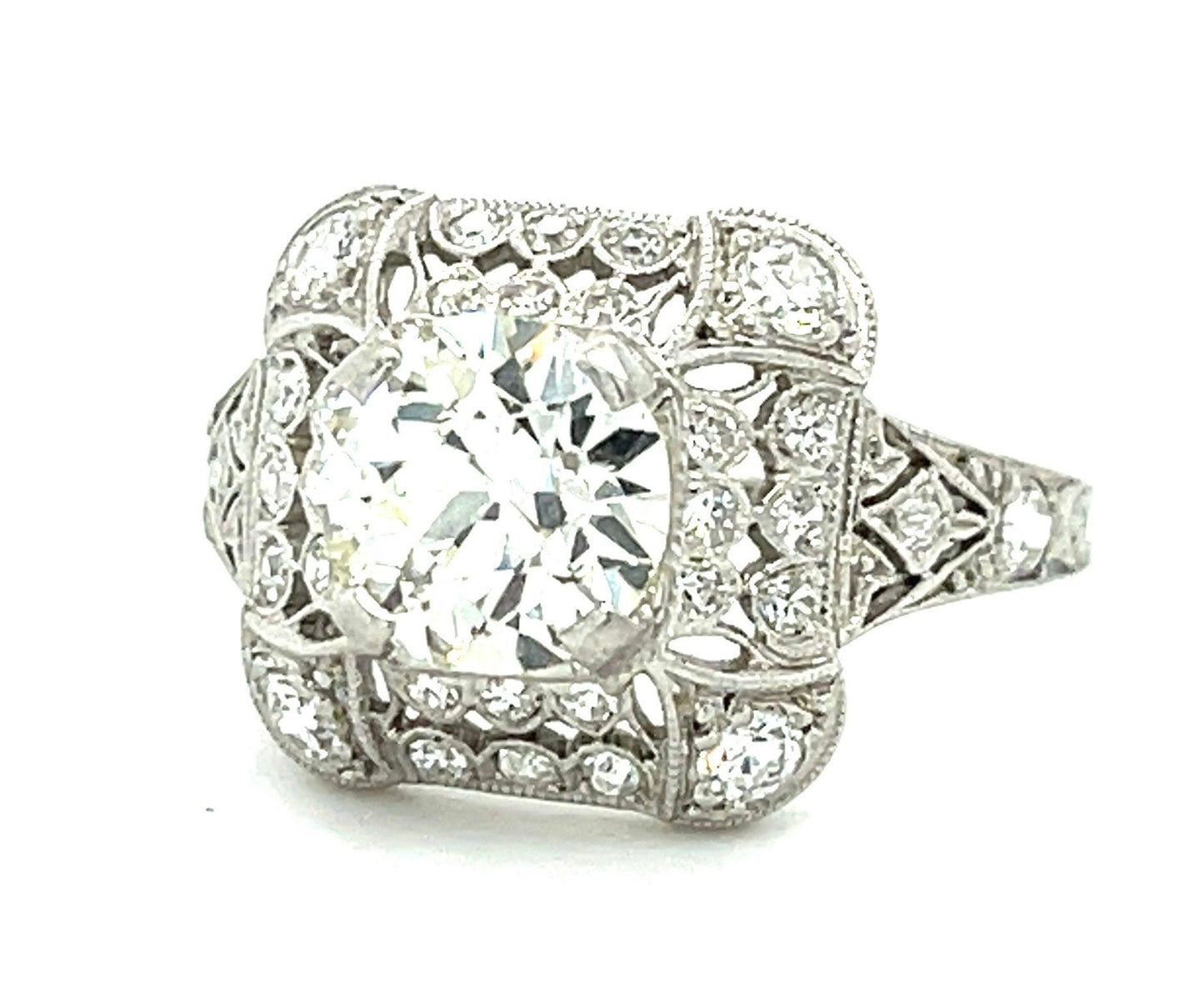 1.31ct EGL H VS2 Old European Cut Dia .45ct Side Diamonds PT Antique Ring 1920s