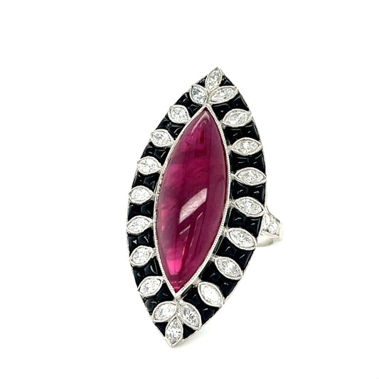 13.50ct Mozambique Heated Moderate Marquise Ruby Platinum Handmade Ring