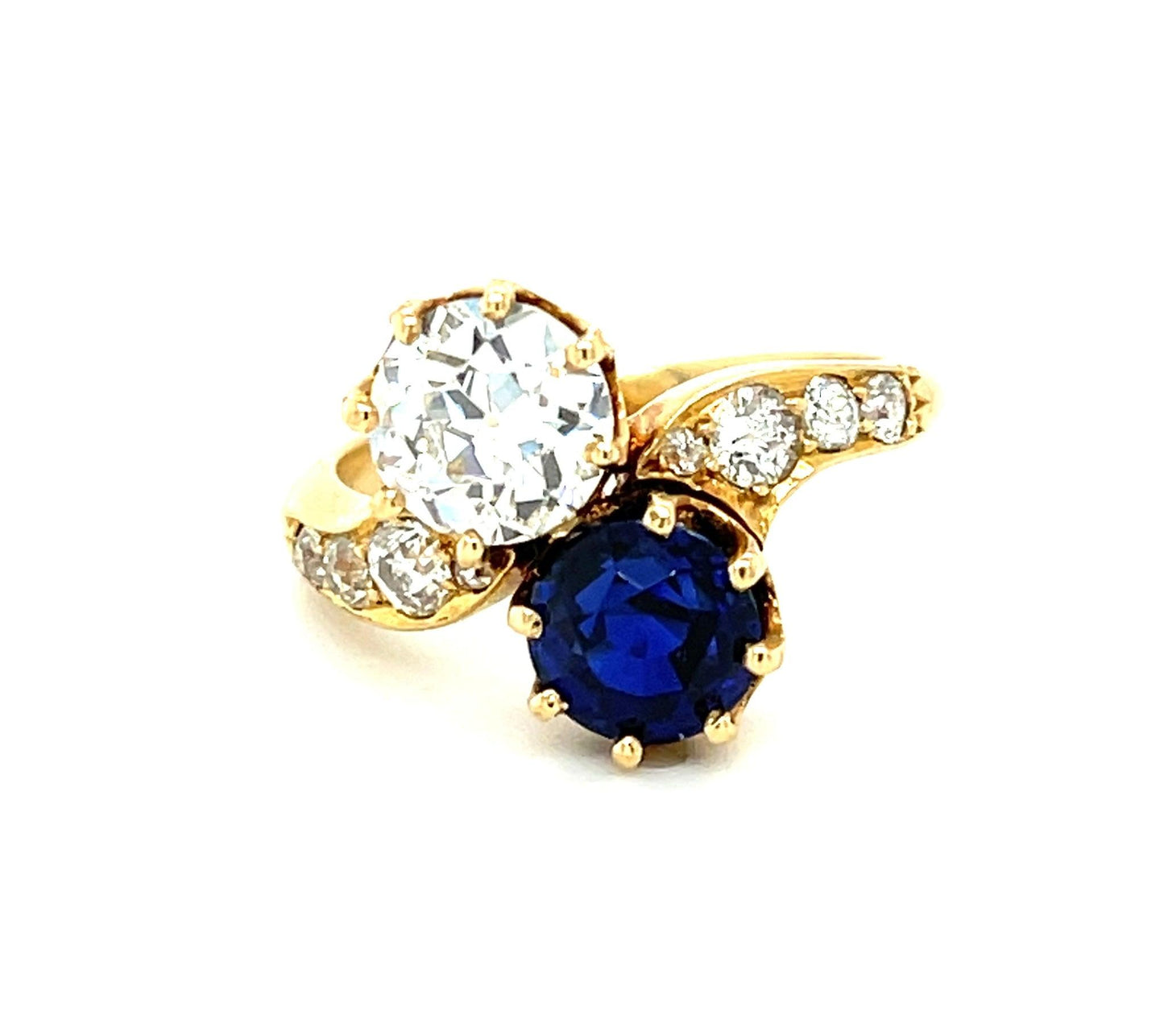 1.35ct GIA I VVS2 Old Euro Diamond 2.25ct Sapphire 15KY Victorian Circa 1880s