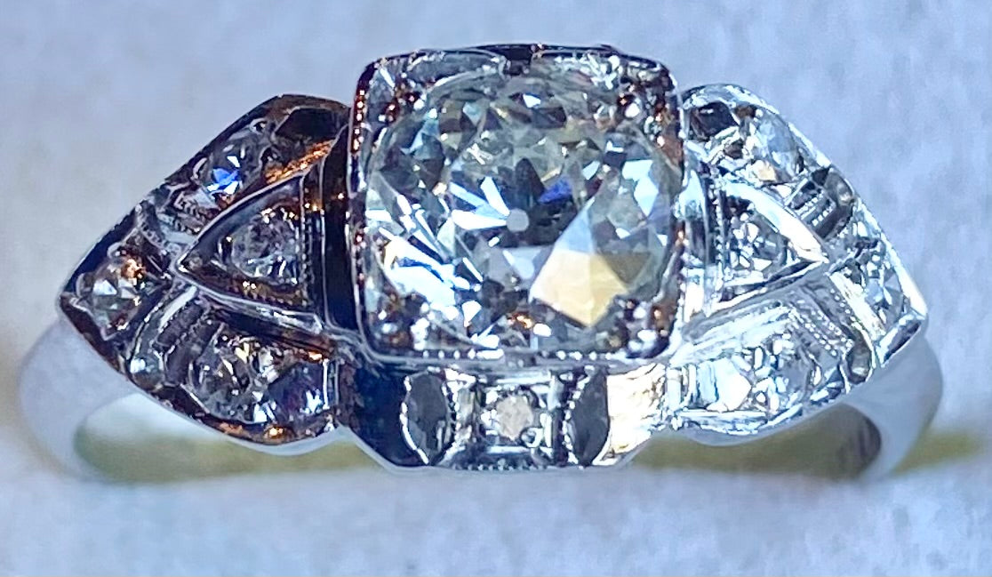 PT Diamond Art Deco Ring 2.6gr 0.56ct(dia) Circa 1930s ESTATE Size 6 Sd .14ct