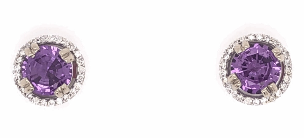 14KW Pink Sapphire & Diamond Earrings 1.87ct(sap) 0.34ct twt(dia)