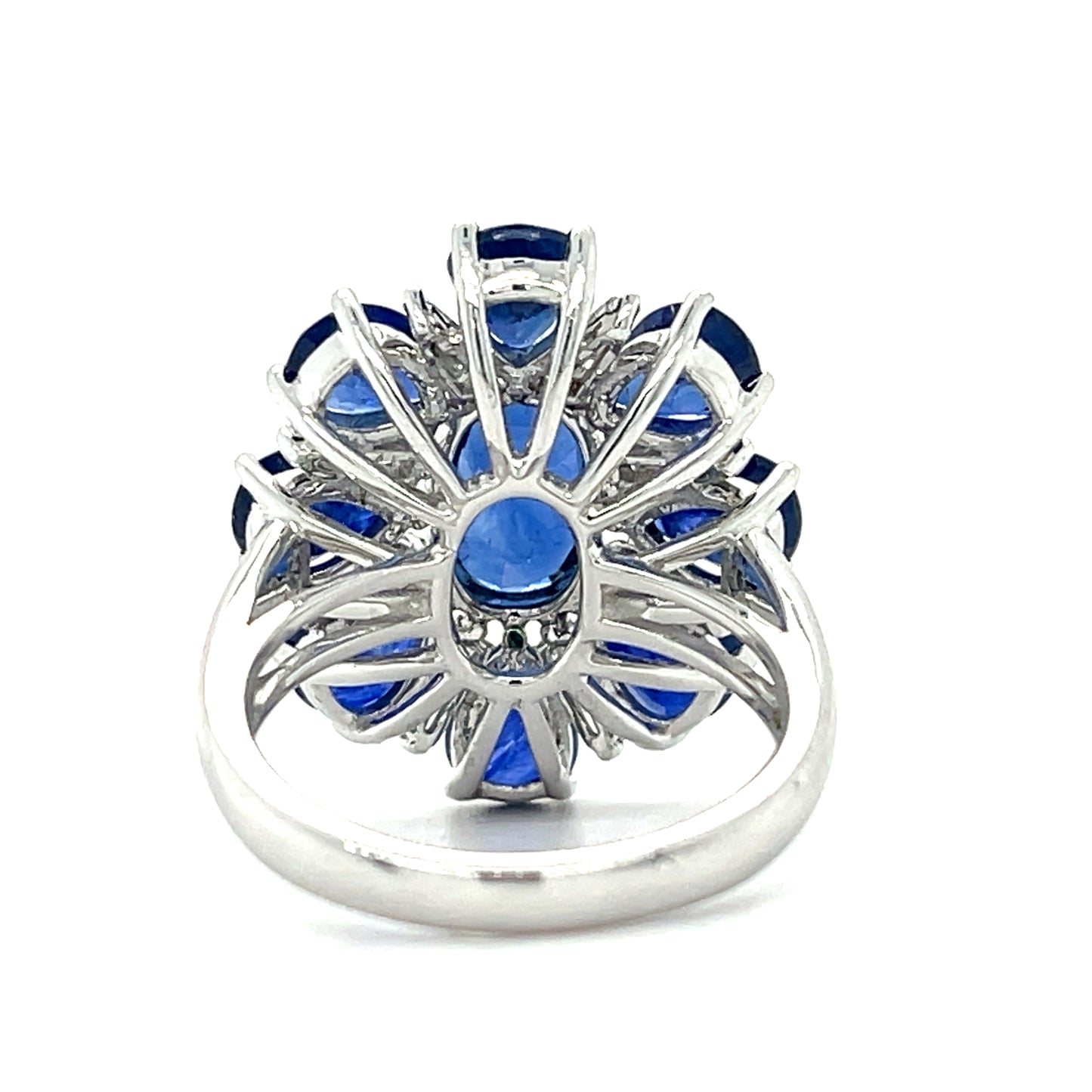 2.50ct Oval Sapphire Center 18KW Estate Handmade Ring 6ct Side Pear Shape Sapphires .68ct Baguette Diamonds