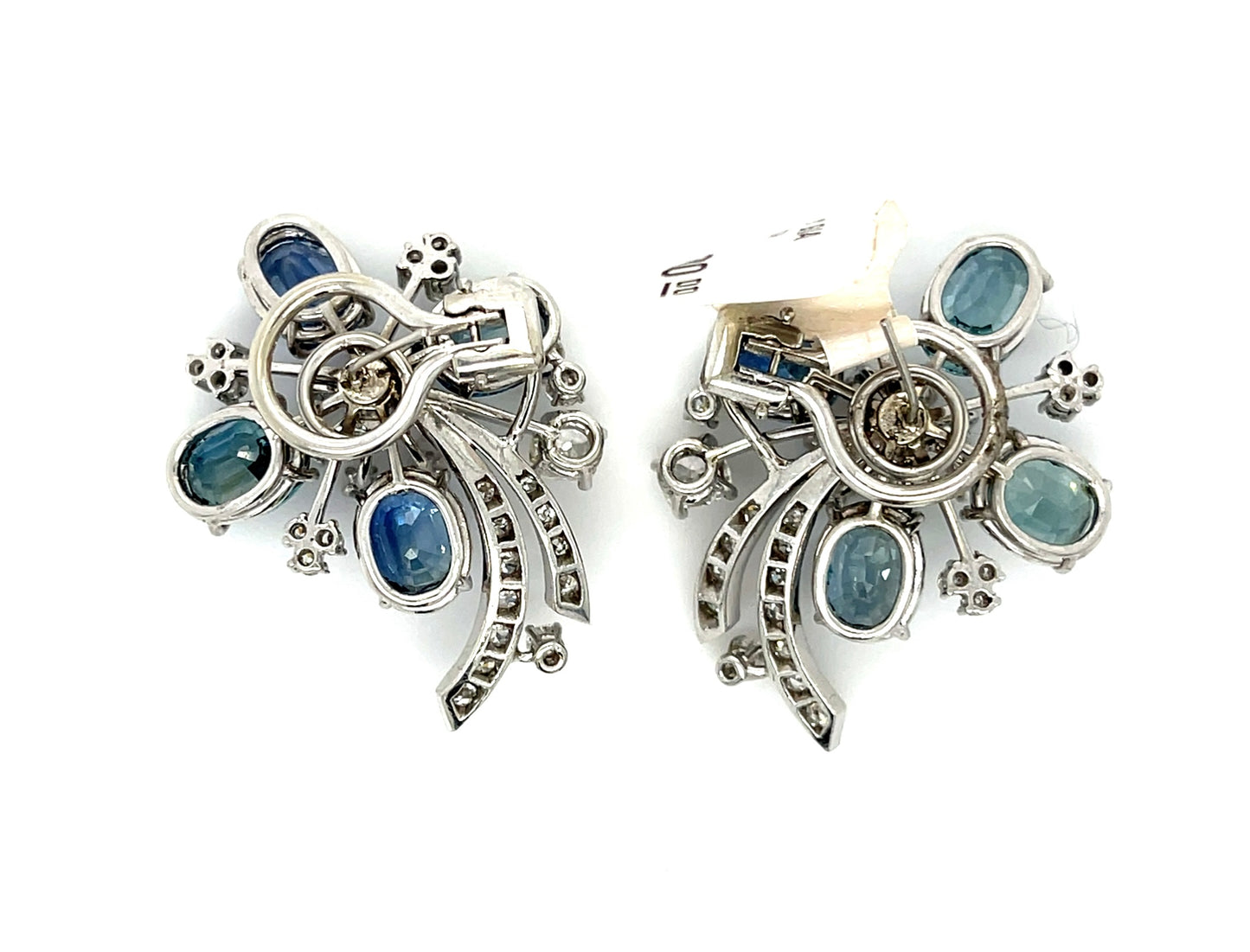 19ct GIA Ethiopian No Heat Sapphire Floral Handmade Earrings Platinum (Vintage Circa 1940s) 1.80ct Four Larger Diamonds 2.30ct SD
