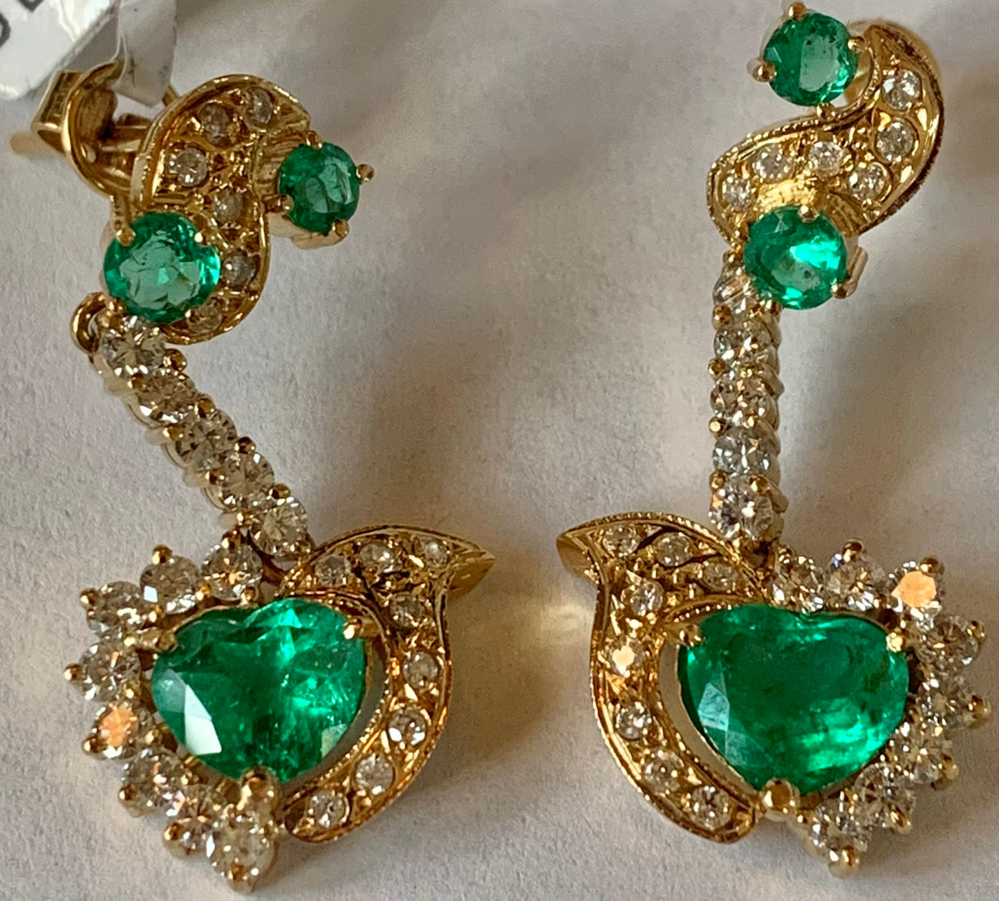 Colombian Emerald (No Cert) & Diamond Earrings 3.00ct twt(em) 1.20ct twt(dia)