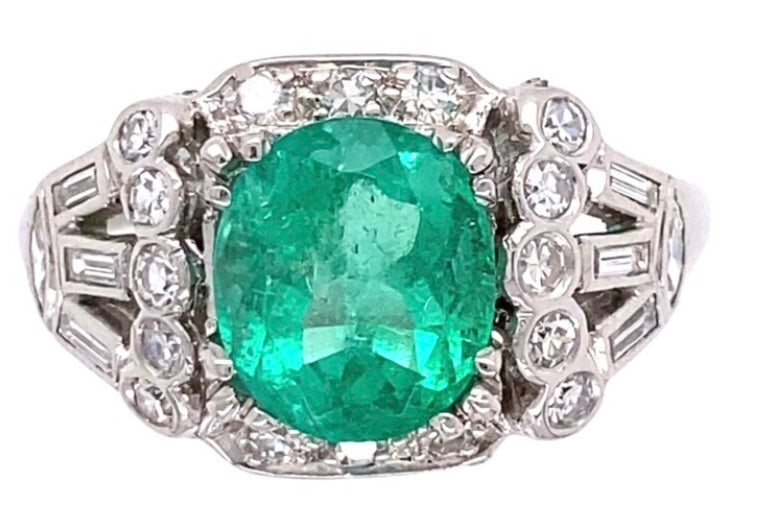 PT Emerald & Diamond Art Deco Ring 2.15ct(em) 0.78ct twt(dia) Circa 1930