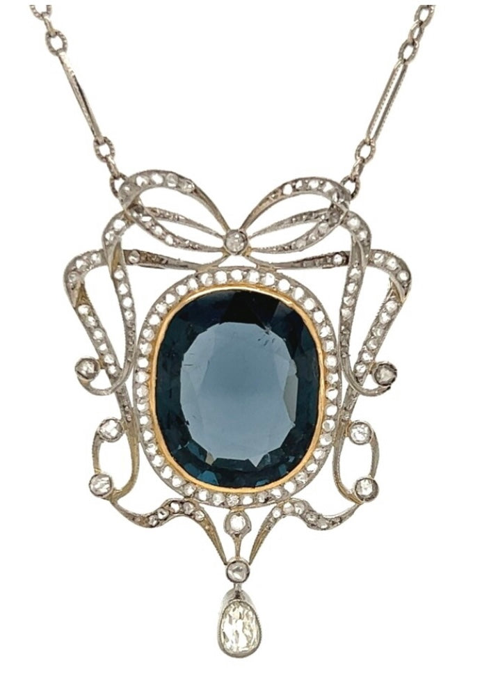 PT Blue Spinel & Diamond Edwardian Pendant 12.00ct(sp) 1.00ct(dia) Circa 1900