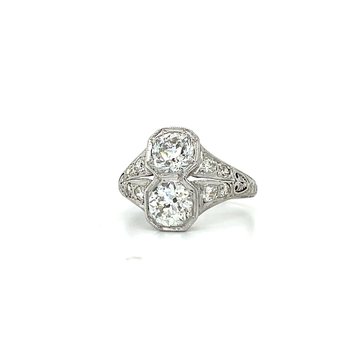 Art Deco 1.40ct Old European Cut Diamonds Platinum Antique Two Stone Ring (Circa 1920s)