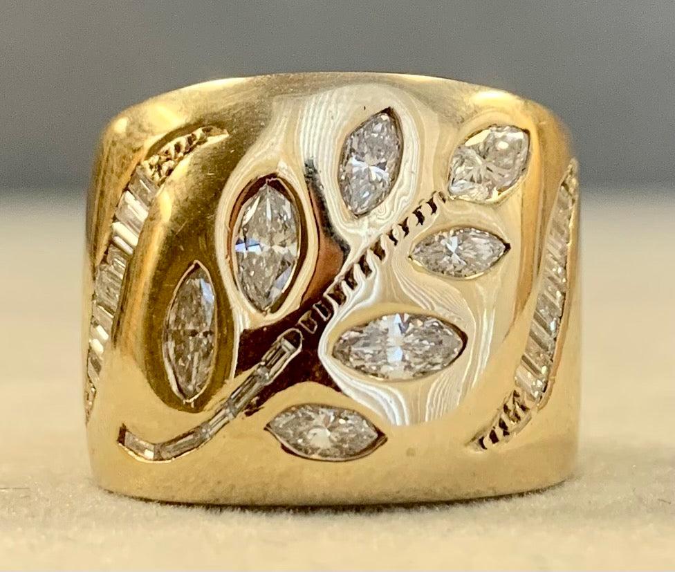 Estate (1970s) Ring with Floral Motif 14KY / Dia 1.45ct