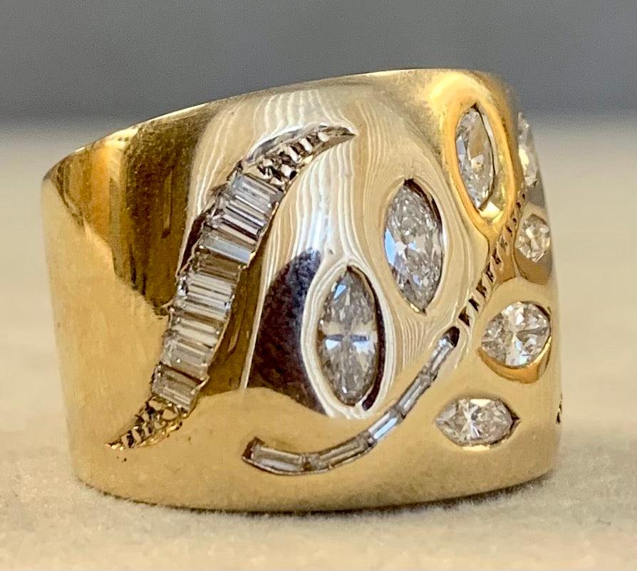 Estate (1970s) Ring with Floral Motif 14KY / Dia 1.45ct