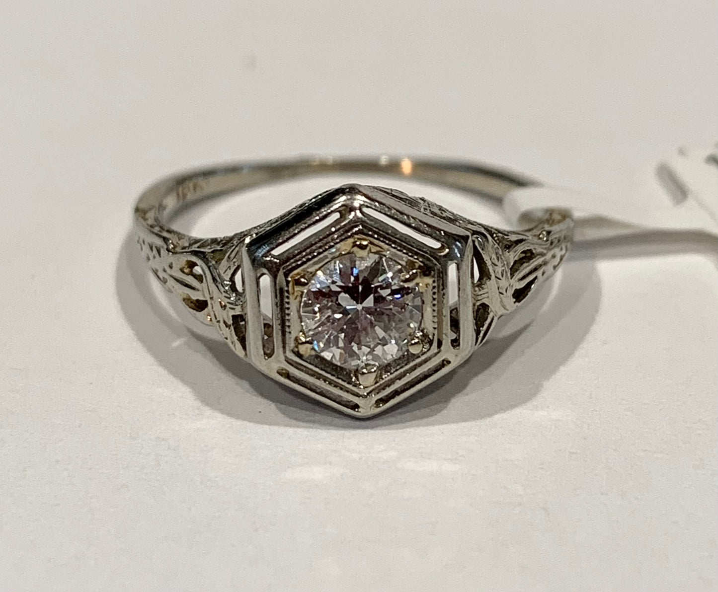 Art Deco .28ct Old Euro Dia 18KW Ring (Antique 1920s)