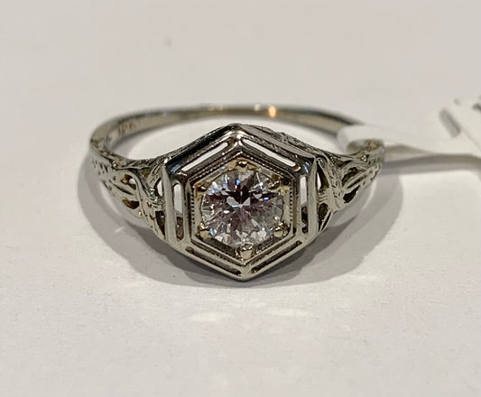 Art Deco .28ct Old Euro Dia 18KW Ring (Antique 1920s)