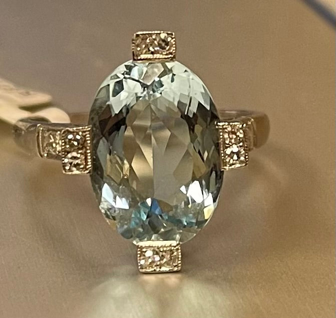 Estate 5.70ct Aquamarine & 0.34ctw Diamond Ring Size 6.75