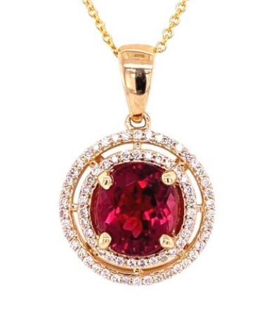 14KY Tourmaline & Diamond Pendant 1.81ct(tm) 0.22ct twt(dia) ESTATE Length 16