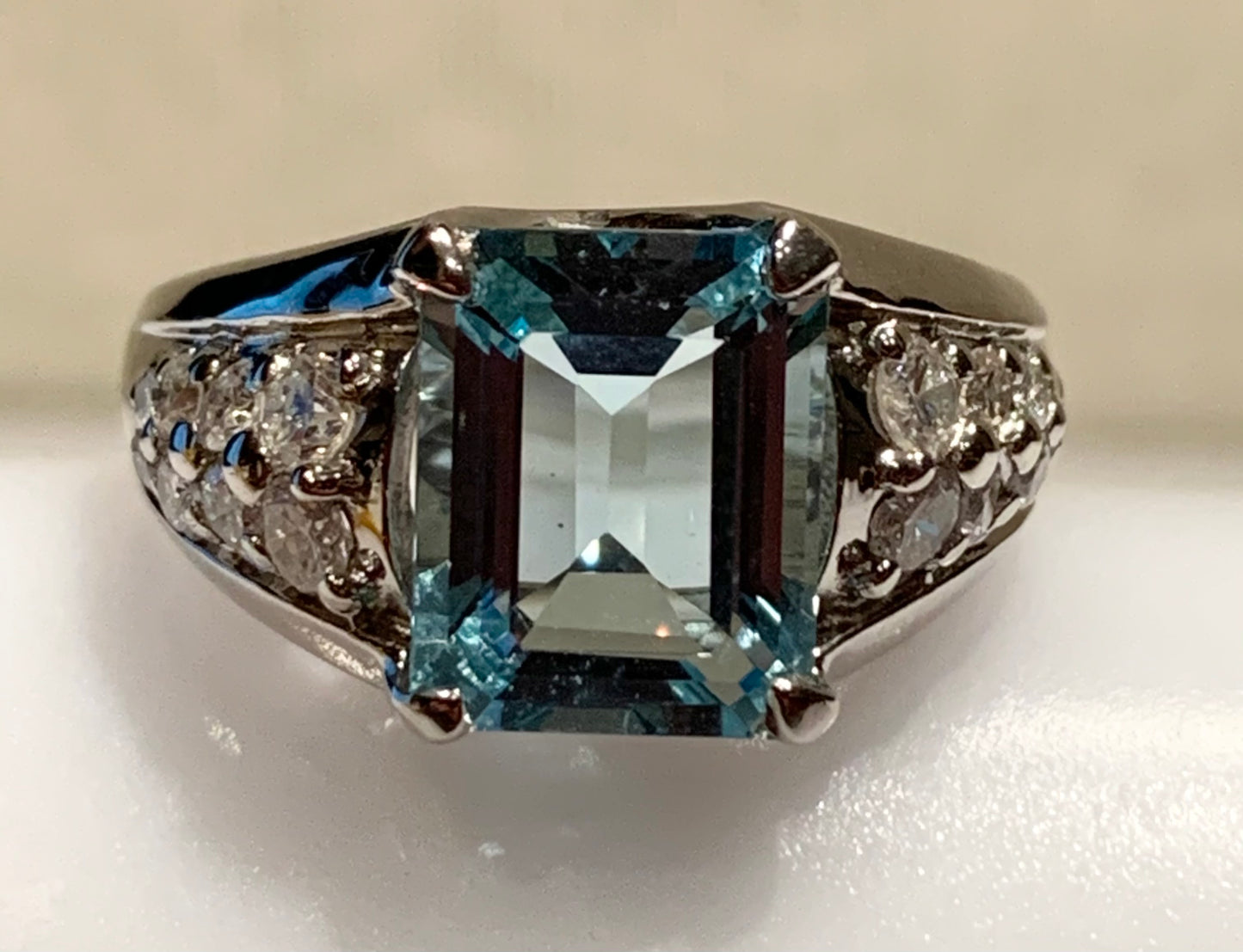 2.91ct Aquamarine & 0.51ctw Diamond Ring Circa 1970s